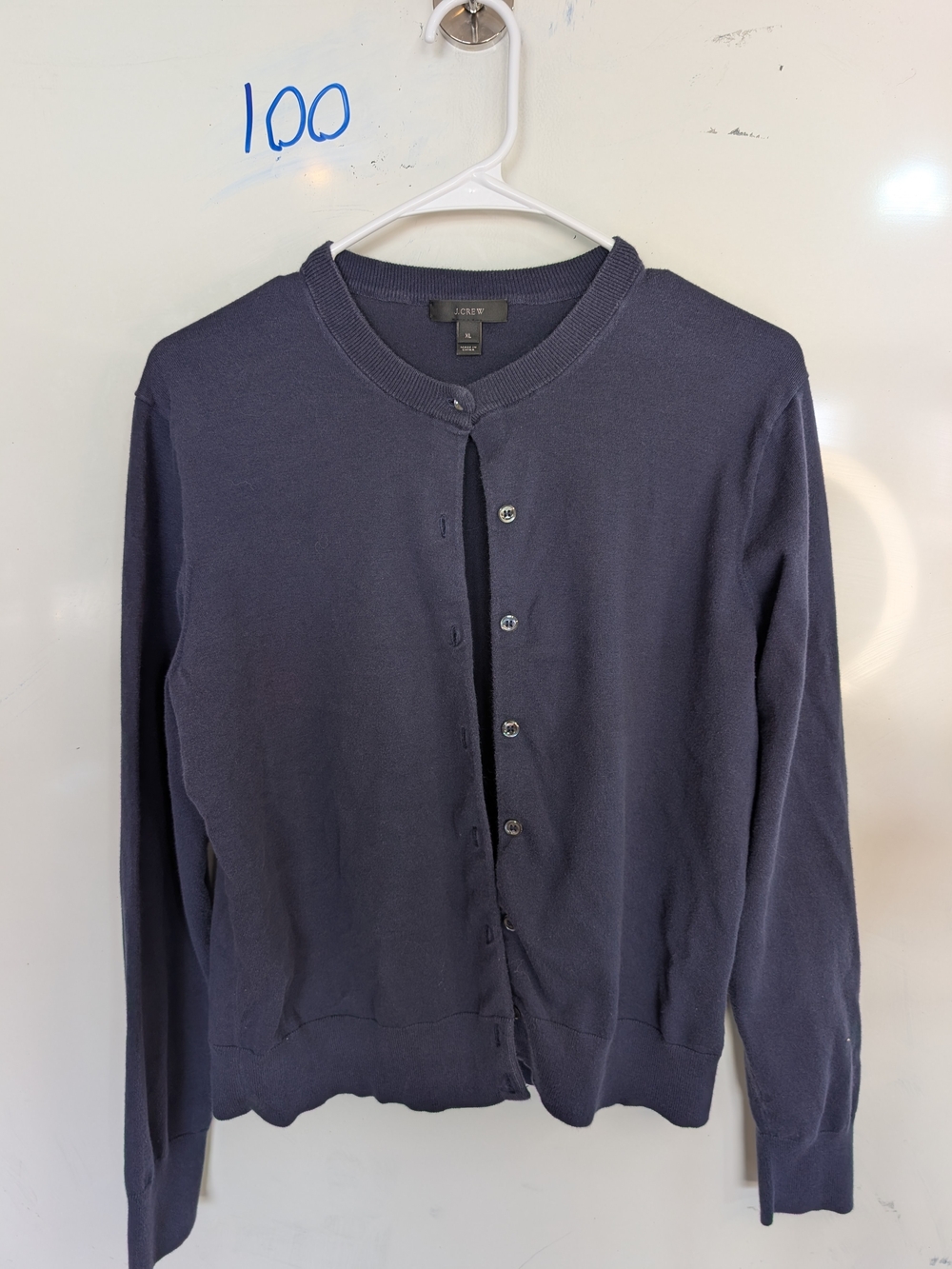 J. Crew Women's Navy Button-Front Crewneck Cardigan